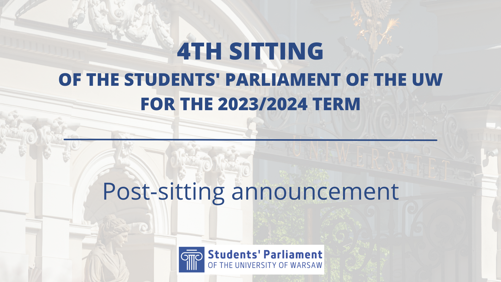 Announcement After The 4th Sitting Of The Students Parliament Of The   IV Posiedzenie Parlamentu Studentow UW Kadencji 2023 2024 Komunikat En 